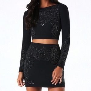 Bebe embellished two piece skirt set